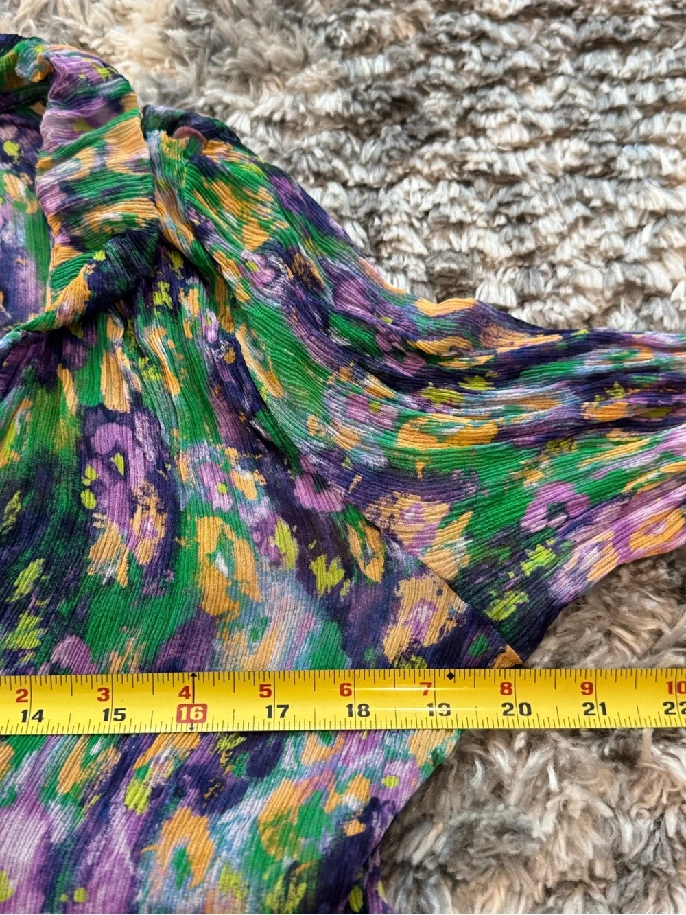 Anthropologie Marais Dress XL Chiffon Purple Green Boho Ruffle Maxi Balloon - Picture 9 of 12